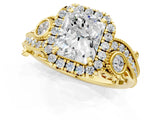Yellow gold Radiant Cut Diamond Halo Ring with Milgrain Pavé Band and Four-Prong Setting_57