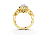 Yellow gold Radiant Cut Diamond Halo Ring with Milgrain Pavé Band and Four-Prong Setting_59