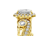 Yellow gold Radiant Cut Diamond Halo Ring with Milgrain Pavé Band and Four-Prong Setting_61
