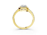 Yellow gold Radiant Cut Diamond Halo Ring with Pavé Band and Four-Prong Setting_10