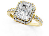 Yellow gold Radiant Cut Diamond Halo Ring with Pavé Band and Four-Prong Setting_8