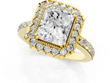 Yellow gold Radiant Cut Diamond Halo Ring with Pavé Band and Prong Setting_8