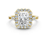 Yellow gold Radiant Cut Diamond Halo Ring with Pear Side Stones and Prong Setting_73