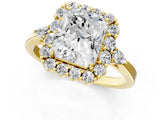 Yellow gold Radiant Cut Diamond Halo Ring with Pear Side Stones and Prong Setting_74