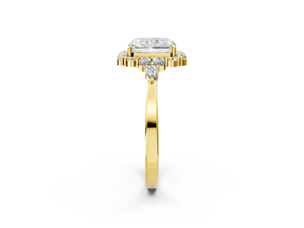 Yellow Gold Radiant Cut Halo Engagement Ring Setting with Pear Accents
