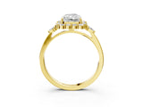 Yellow gold Radiant Cut Diamond Halo Ring with Pear Side Stones and Prong Setting_76