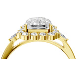 Yellow gold Radiant Cut Diamond Halo Ring with Pear Side Stones and Prong Setting_77
