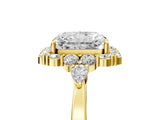Yellow gold Radiant Cut Diamond Halo Ring with Pear Side Stones and Prong Setting_78