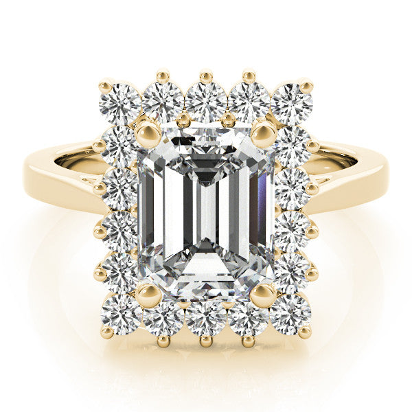 Yellow gold Radiant Cut Diamond Halo Ring with Round Brilliant Halo and Solitaire Band 2