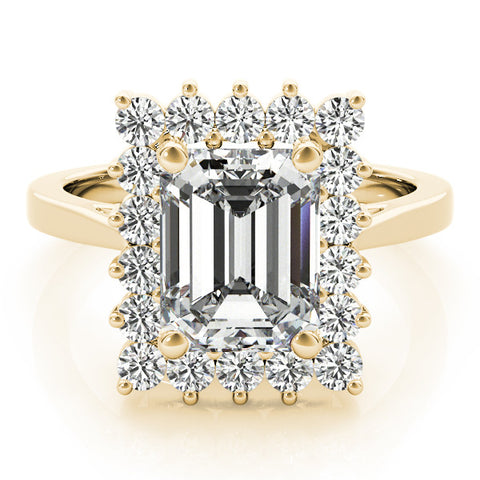 Yellow gold Radiant Cut Diamond Halo Ring with Round Brilliant Halo and Solitaire Band 2