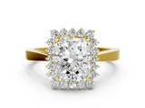 Yellow gold Radiant Cut Diamond Halo Ring with Round Brilliant Halo and Solitaire Band_100