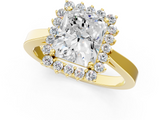 Yellow gold Radiant Cut Diamond Halo Ring with Round Brilliant Halo and Solitaire Band_101