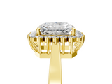 Yellow gold Radiant Cut Diamond Halo Ring with Round Brilliant Halo and Solitaire Band_105
