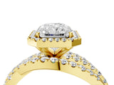 Yellow gold Radiant Cut Diamond Halo Ring with Round Split Shank and Prong Setting_40