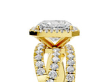 Yellow gold Radiant Cut Diamond Halo Ring with Round Split Shank and Prong Setting_41