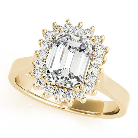 Yellow gold Radiant Cut Diamond Halo Ring with Solitaire Band and Prong Setting 1