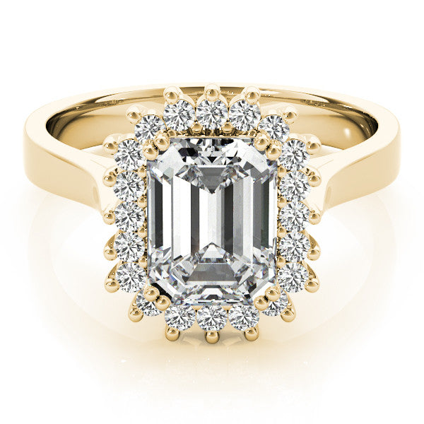 Yellow gold Radiant Cut Diamond Halo Ring with Solitaire Band and Prong Setting 2