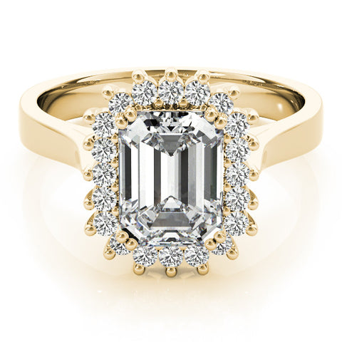 Yellow gold Radiant Cut Diamond Halo Ring with Solitaire Band and Prong Setting 2