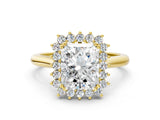 Yellow gold Radiant Cut Diamond Halo Ring with Solitaire Band and Prong Setting_66