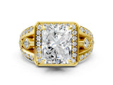 Yellow gold Radiant Cut Diamond Halo Ring with Split Shank and Bezel Accents and Four-Prong Setting_13