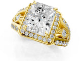 Yellow gold Radiant Cut Diamond Halo Ring with Split Shank and Bezel Accents and Four-Prong Setting_14
