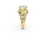 Yellow gold Radiant Cut Diamond Halo Ring with Split Shank and Bezel Accents and Four-Prong Setting_15