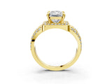 Yellow gold Radiant Cut Diamond Halo Ring with Split Shank and Bezel Accents and Four-Prong Setting_16