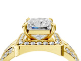 Yellow gold Radiant Cut Diamond Halo Ring with Split Shank and Bezel Accents and Four-Prong Setting_17