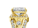 Yellow gold Radiant Cut Diamond Halo Ring with Split Shank and Bezel Accents and Four-Prong Setting_18