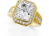 Yellow gold Radiant Cut Diamond Halo Ring with Split Shank and Bezel Accents and Prong Setting_11