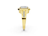 Yellow gold Radiant Cut Diamond Halo Ring with Split Shank and Bezel Accents and Prong Setting_12