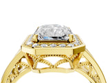 Yellow gold Radiant Cut Diamond Halo Ring with Split Shank and Bezel Accents and Prong Setting_14