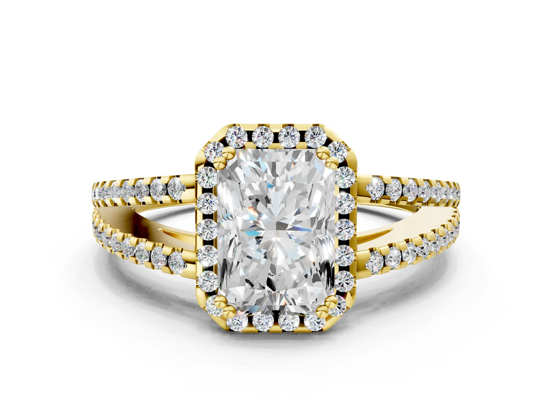 Yellow gold Radiant Cut Diamond Halo Split Shank Engagement Ring_39