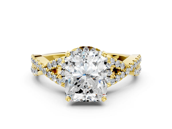 Yellow gold Radiant Cut Diamond  Halo Twist Band Solitaire Prong Setting Ring
