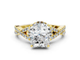 Yellow gold Radiant Cut Diamond  Halo Twist Band Solitaire Prong Setting Ring_32