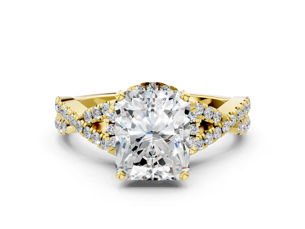 Yellow gold Radiant Cut Diamond  Halo Twist Band Solitaire Prong Setting Ring