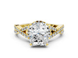 Yellow gold Radiant Cut Diamond  Halo Twist Band Solitaire Prong Setting Ring_62