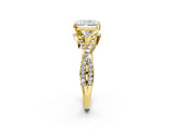 Yellow gold Radiant Cut Diamond  Halo Twist Band Solitaire Prong Setting Ring_64