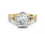 Yellow gold Radiant Cut Diamond  Halo Twist Band Solitaire Prong Setting Ring_82