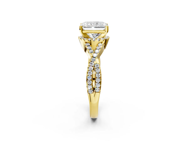 Yellow gold Radiant Cut Diamond  Halo Twist Band Solitaire Prong Setting Ring