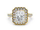 Yellow gold Radiant Cut Diamond Milgrain Floral Halo Engagement Ring with Pavé Band_21