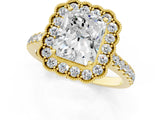 Yellow gold Radiant Cut Diamond Milgrain Floral Halo Engagement Ring with Pavé Band_22