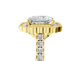 Yellow gold Radiant Cut Diamond Milgrain Floral Halo Engagement Ring with Pavé Band_26