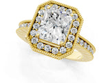 Yellow gold Radiant Cut Diamond Milgrain Halo Engagement Ring with Round Pavé Band and Prong Setting_19