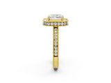 Yellow gold Radiant Cut Diamond Milgrain Halo Engagement Ring with Round Pavé Band and Prong Setting_20