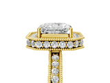 Yellow gold Radiant Cut Diamond Milgrain Halo Engagement Ring with Round Pavé Band and Prong Setting_23