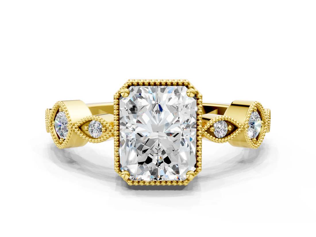 Yellow gold Radiant Cut Diamond Milgrain Marquise Band with Prong Setting_3