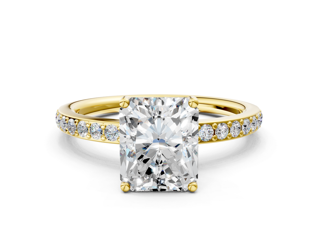 Yellow gold Radiant Cut Diamond Pavé Band Ring with Four-Prong Setting_36