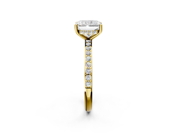 Yellow Gold Radiant Cut Hidden Halo Engagement Ring Setting with Slim Micro Pave Band
