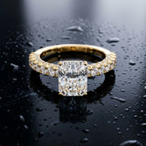 Yellow gold Radiant Cut Diamond Pavé Band Solitaire Ring with Prong Setting_16